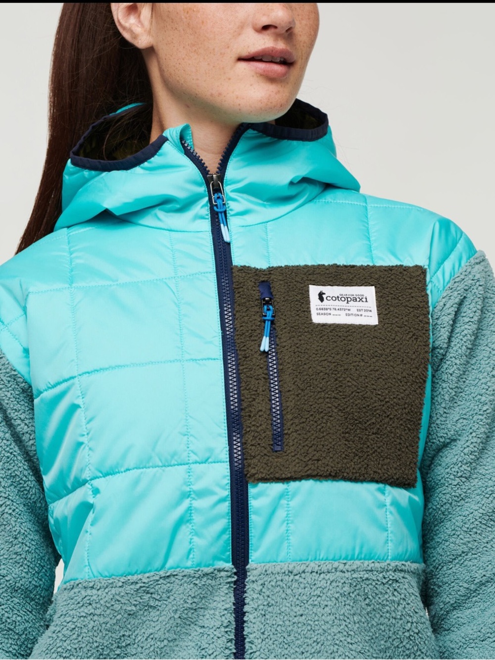 Cotopaxi Trico Hybrid Hooded Jacket, Womens L, Blue Sky and Bluegrass Colourway